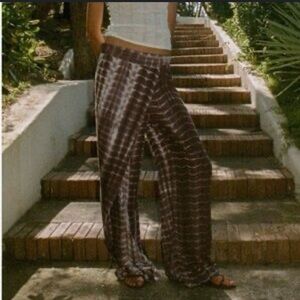 ZARA Brown and White Tie-Dye Wide-Leg Pants